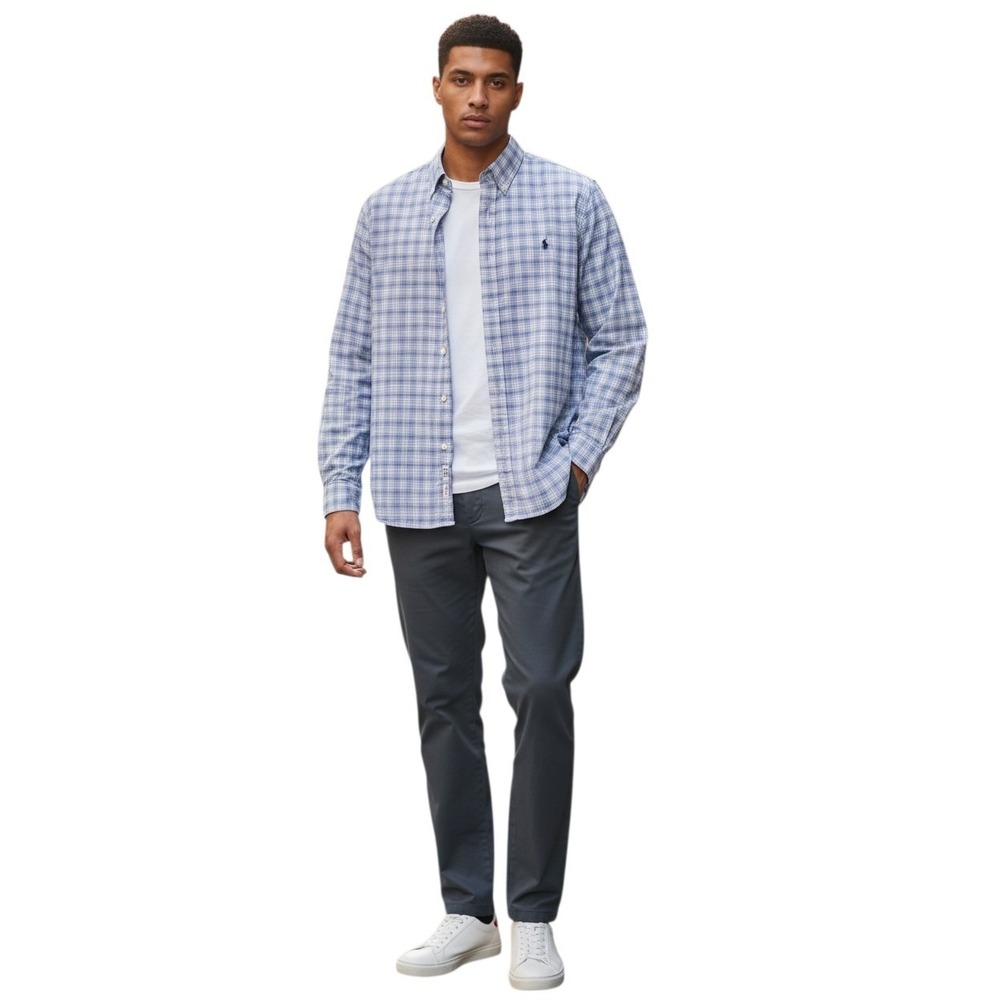 Ralph Lauren Button Down Shirt Men's Size Small Slim Fit Light Blue Purple Plaid